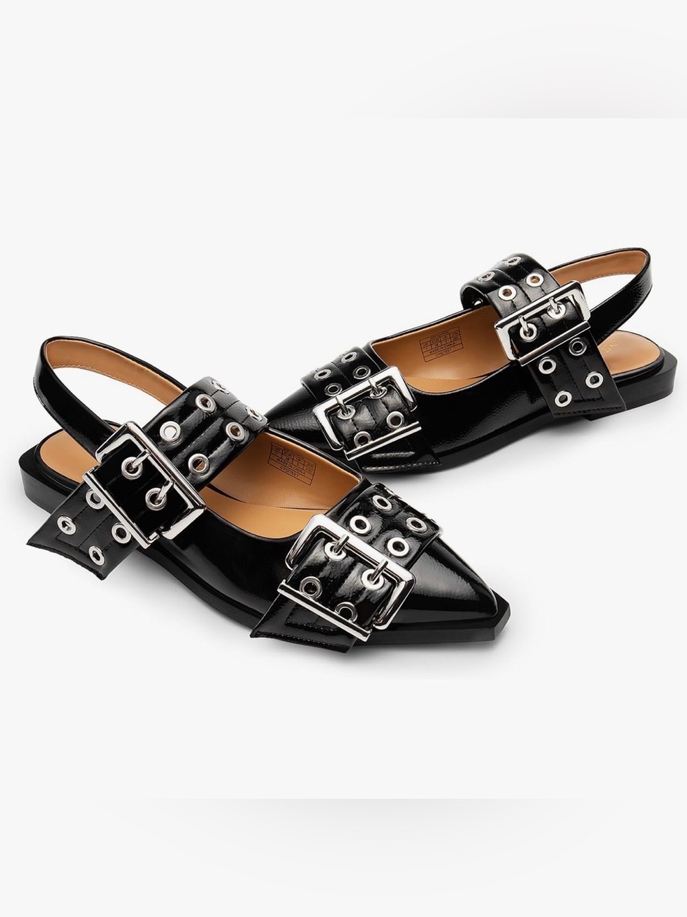 Dream Pairs Black Pointed Mule Loafers with Buckle Accent